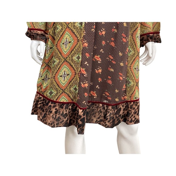 Double D Ranch Bohemian Print Velvet Trimmed Mixed Media Midi Dress Size Medium - Picture 6 of 16